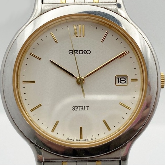 SEIKO SPIRIT QUARTZ Quartz White Dial Date Silver Gold Combination Watch - Picture 2 of 4